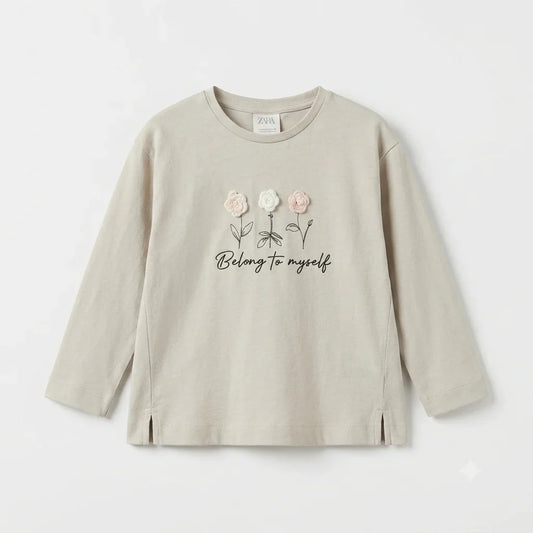 Zara Girl's Beige Graphic Script Blouse  | Zara In Lebanon