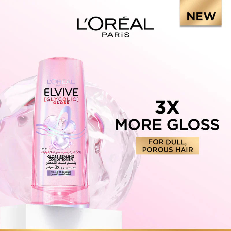 L'Oreal Paris Elvive Glycolic Gloss Gloss Sealing Conditioner for Dull Porous Hair Powered by 3% Glycolic Acid