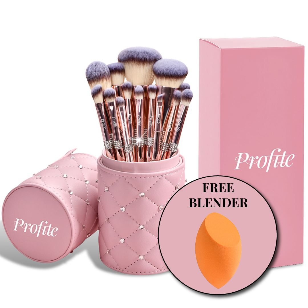Profite 14 Pcs Rhinestone Rose Gold Brush Set + Holder + FREE Blender