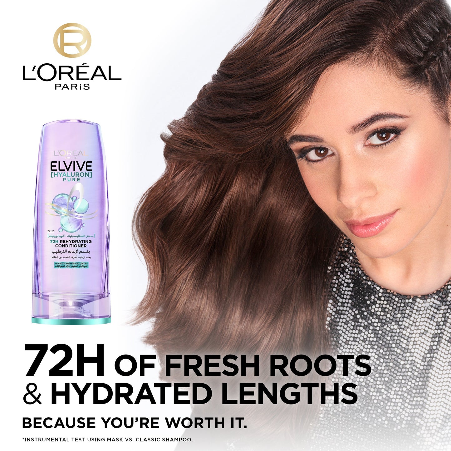 L'Oreal Paris Elvive Hyaluron Pure 72h Rehydrating Conditioner for Oily Scalp & Dehydrated Lengths