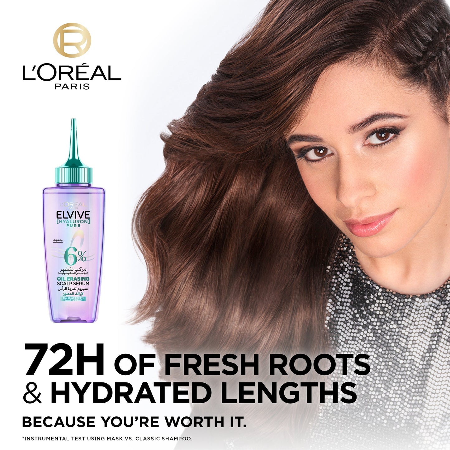 L'Oreal Paris, Hyaluron Pure Oil Erasing Scalp Serum with Salicylic Acid, for Oily Roots and Dehydrated Lengths