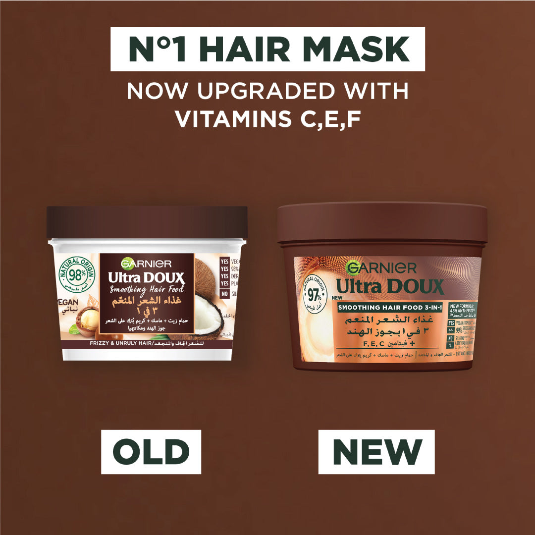 Garnier Ultra Doux Vegan Hair Food Coconut And Macadamia 3-in-1 Treatment Mask For Frizzy Hair