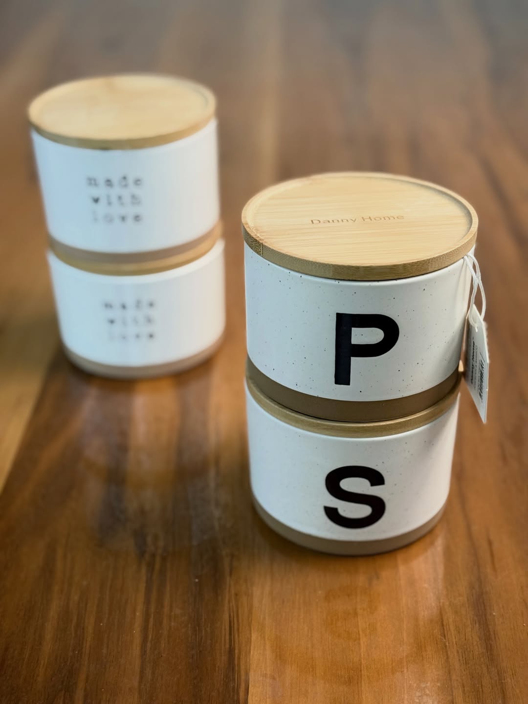 Danny Home Set of 2 Ceramic Storage Canister with Bamboo Lids