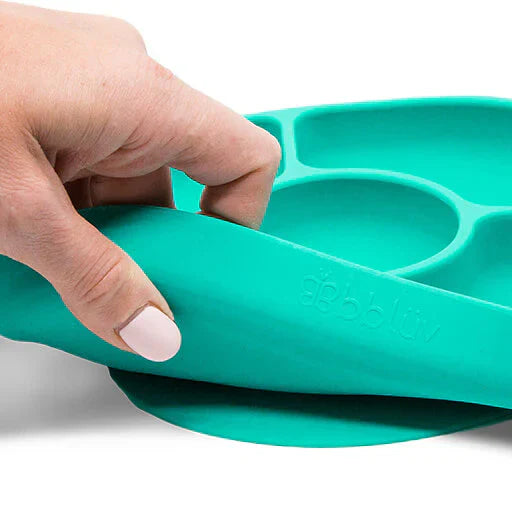 BBLUV - Yumi 4 Section silicone Plate & Spoon - Aqua