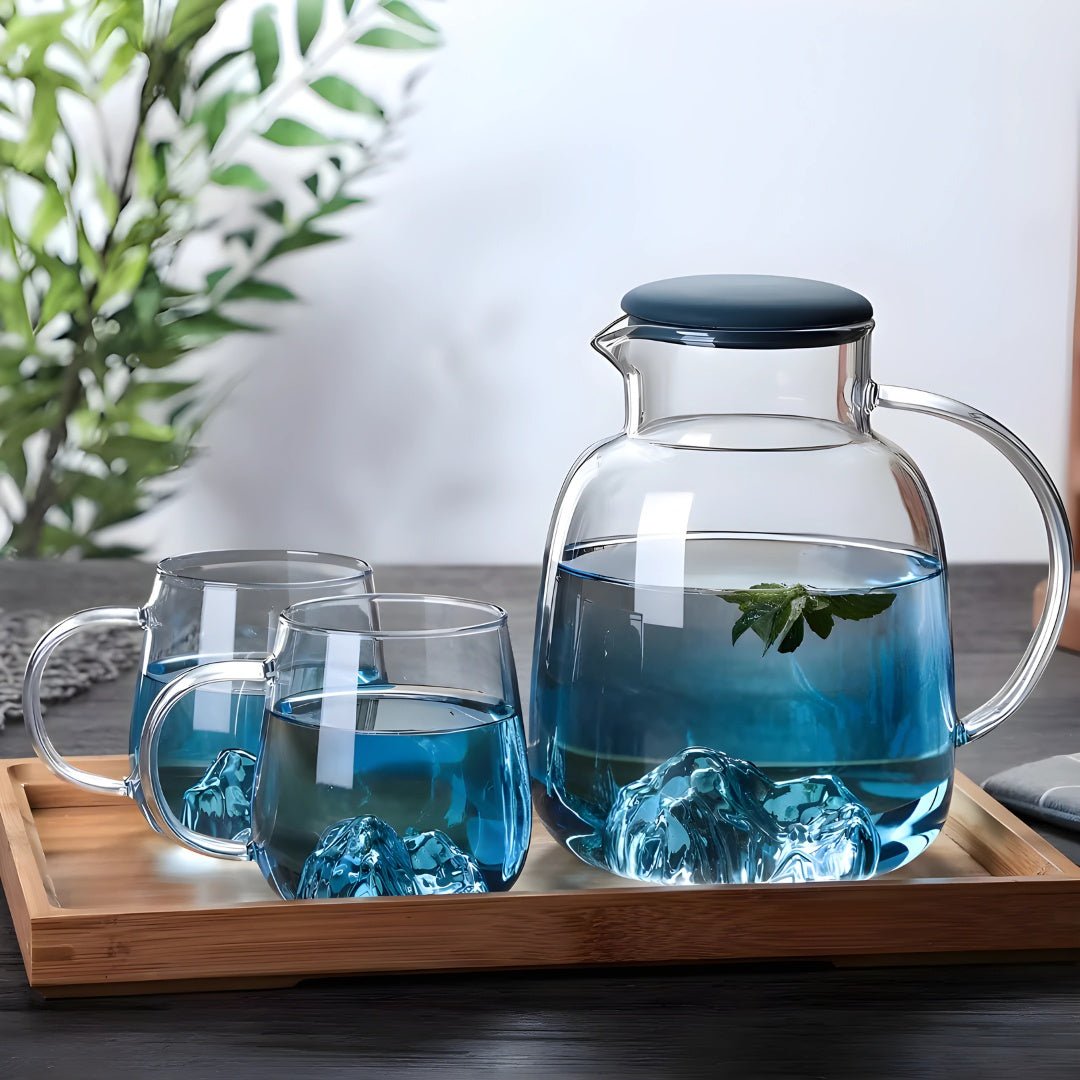 Nordic Glass Pitcher Set with Mountain Design