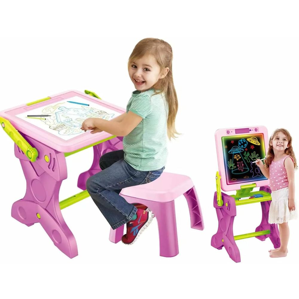 (Net 2 in 1 Light Up Mangnetic White and Chalk Board Desk with Chair Lebanon