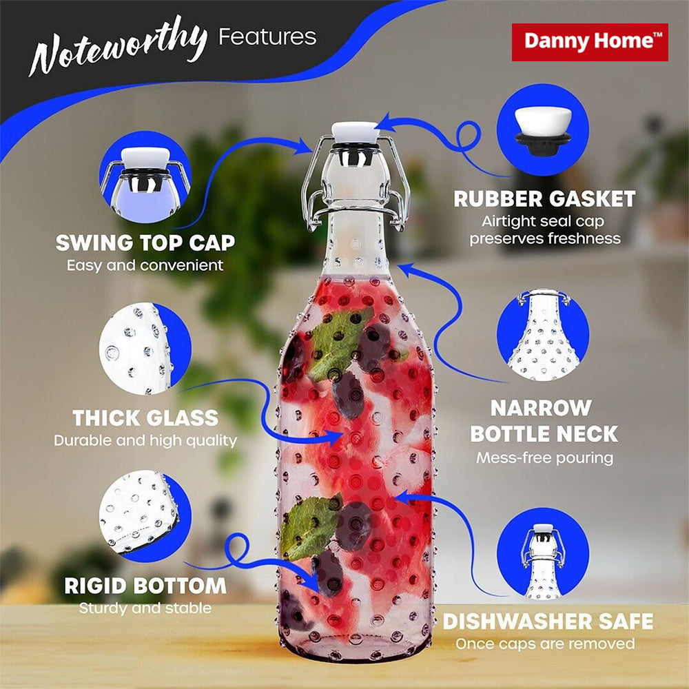 Danny Home Essentials Glass Airtight Water Bottle, 1 Ltr, 12 Pieces