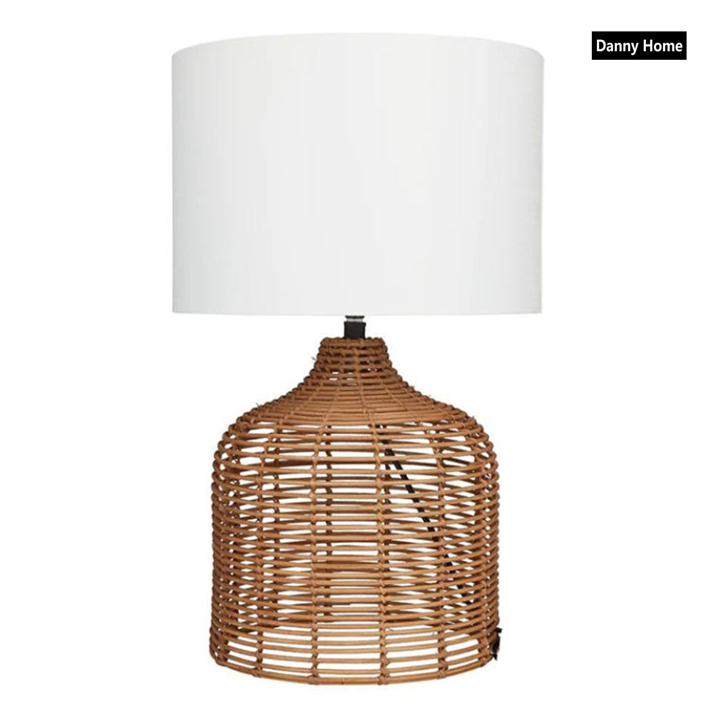 Danny Home Wooden Beige Rattan Table Lamp 52-cm
