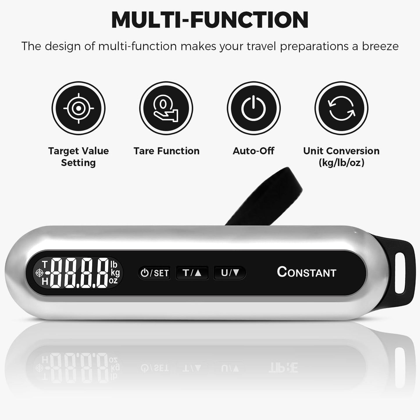 Constant, Luggage Scale, 50KG Luggage Weight Scale Digital Suitcase Scale with Hook