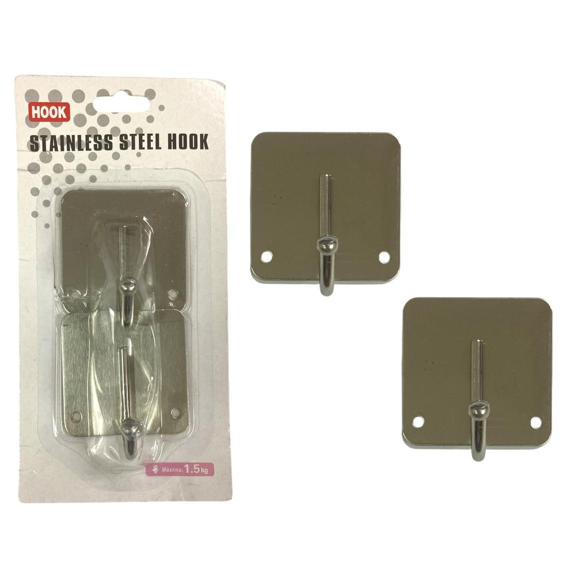 Stainless Steel Large Square Self Adhesive Hooks X2
