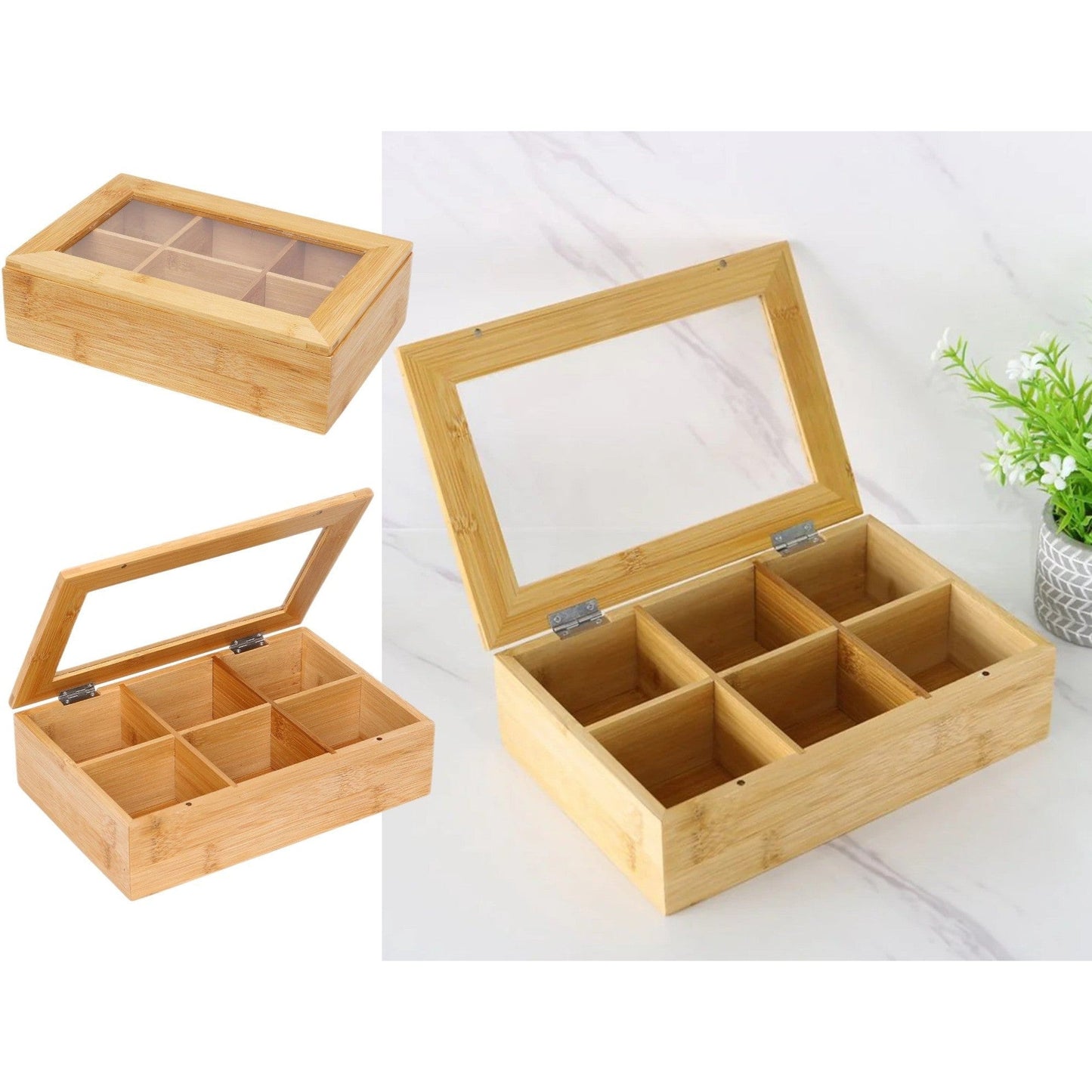 Bamboo & Acrylic Tea Box 6 Compartments