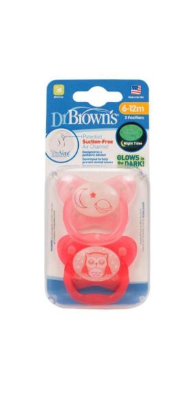 DrBrown's - Prevent Soother Glow In The Dark Stage 2 - (6-12m) - 2pack - Pink