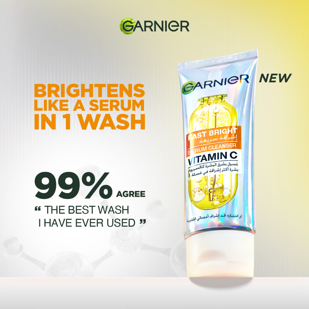 Garnier Fast Bright Serum Cleanser Dual Action Foam Cleanser, Brightens in 1 Wash