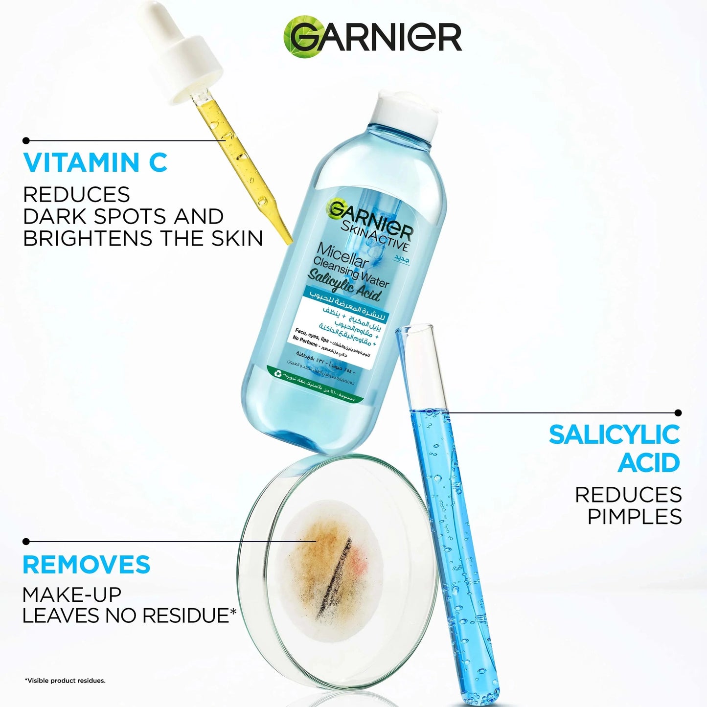 Garnier fast clear salicylic acid anti-acne cleanser and makeup remover, for oily and acne-prone skin micellar water 400ml