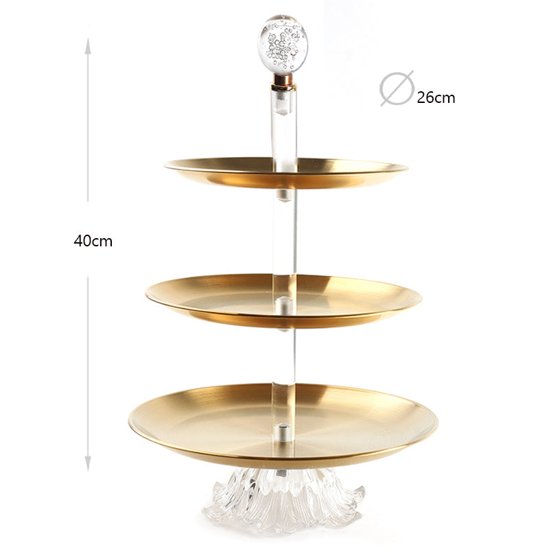 3 Tier Stainless Steel Round Cupcake Holder with Ball Handle Display Stand with Glass Base for Cake Candies Desserts Appetizers Gold - Medaid International