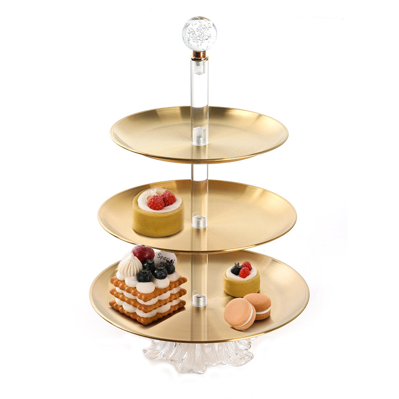 3 Tier Stainless Steel Round Cupcake Holder with Ball Handle Display Stand with Glass Base for Cake Candies Desserts Appetizers Gold - Medaid International
