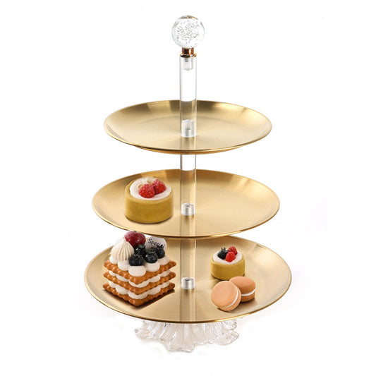 3 Tier Stainless Steel Round Cupcake Holder with Ball Handle Display Stand with Glass Base for Cake Candies Desserts Appetizers Gold - Medaid International