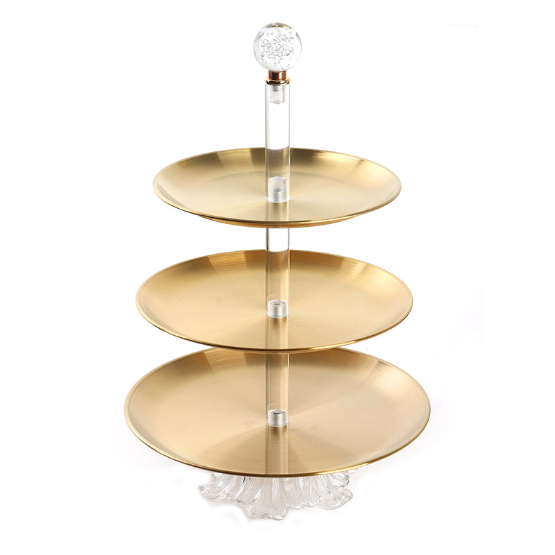 3 Tier Stainless Steel Round Cupcake Holder with Ball Handle Display Stand with Glass Base for Cake Candies Desserts Appetizers Gold - Medaid International