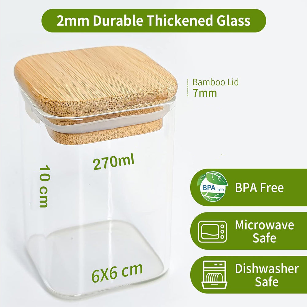 Clear Borosilicate Glass Storage Jar With Bamboo Lid 270-ml #XZ-F0002