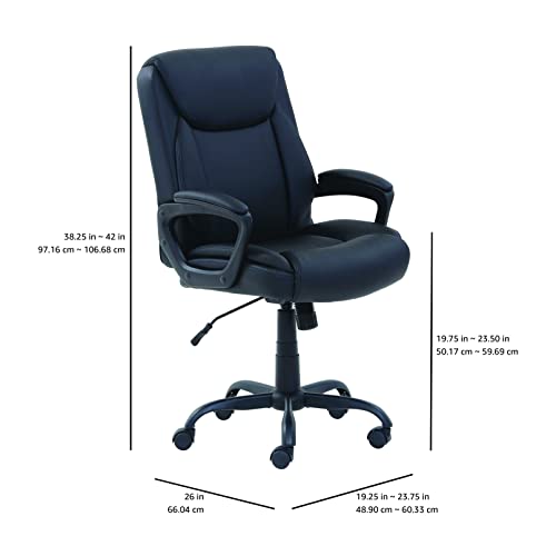 Amazon Basics Classic Puresoft PU Padded Mid-Back Height Adjustable Office Computer Desk Chair with Armrest, 26"D x 23.75"W x 42"H, Black - Medaid International