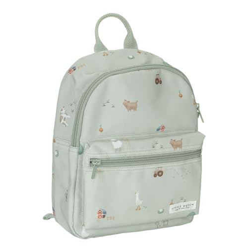 Little Dutch - Little Farm Children's Backpack, Adjustable Straps, Green, 29x22.5x12 cm