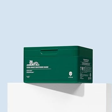 VT COSMETICS CICA Daily Soothing Mask 30 Sheets, Centella Asiatica & Hyaluronic Acid for Moisturizing & Hydrating, Instant Calm & Glow, Skin Softening Facial Mask, Korean Face Mask - Medaid International