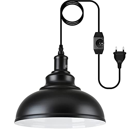 Aanyhoh - Dimmable Vintage Industrial Pendant Light with E27 Base, Black Metal Shade, 4.5m Cable