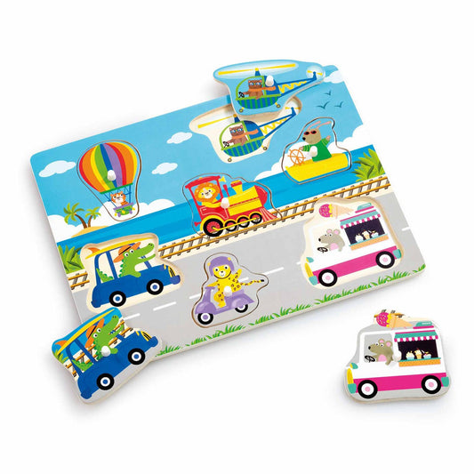 Woodlets Lift and Look Vehicles 7-Piece Peg Puzzle - Medaid International