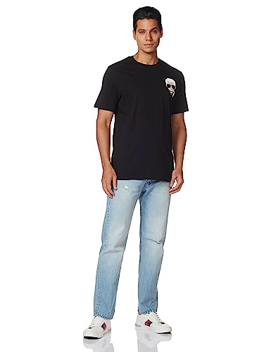 Karl Lagerfeld Paris mens Classic Karl Character Short Sleeve Crew Neck T-shirt T Shirt, Black, Large US - Medaid International