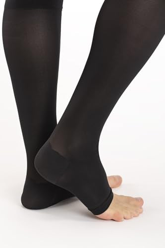 Relaxsan Antiembolism M0350A (1 Pair - Black, S) Open-toe anti-embolism knee high socks - 18 mmHg, 100% Made in Italy - Medaid International