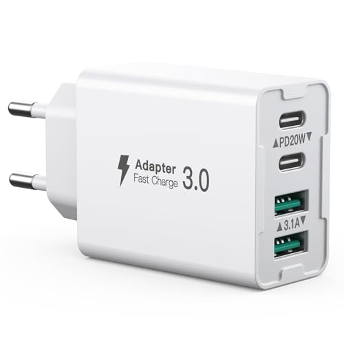 Sccvee - 40W 4-Port USB C Charger, Fast Charging PD+QC, Multiport Wall Plug