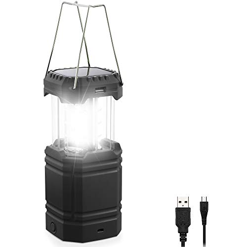 Mesqool - Rechargeable Camping Lantern with Solar, Hand Crank, USB Charger, Collapsible Design