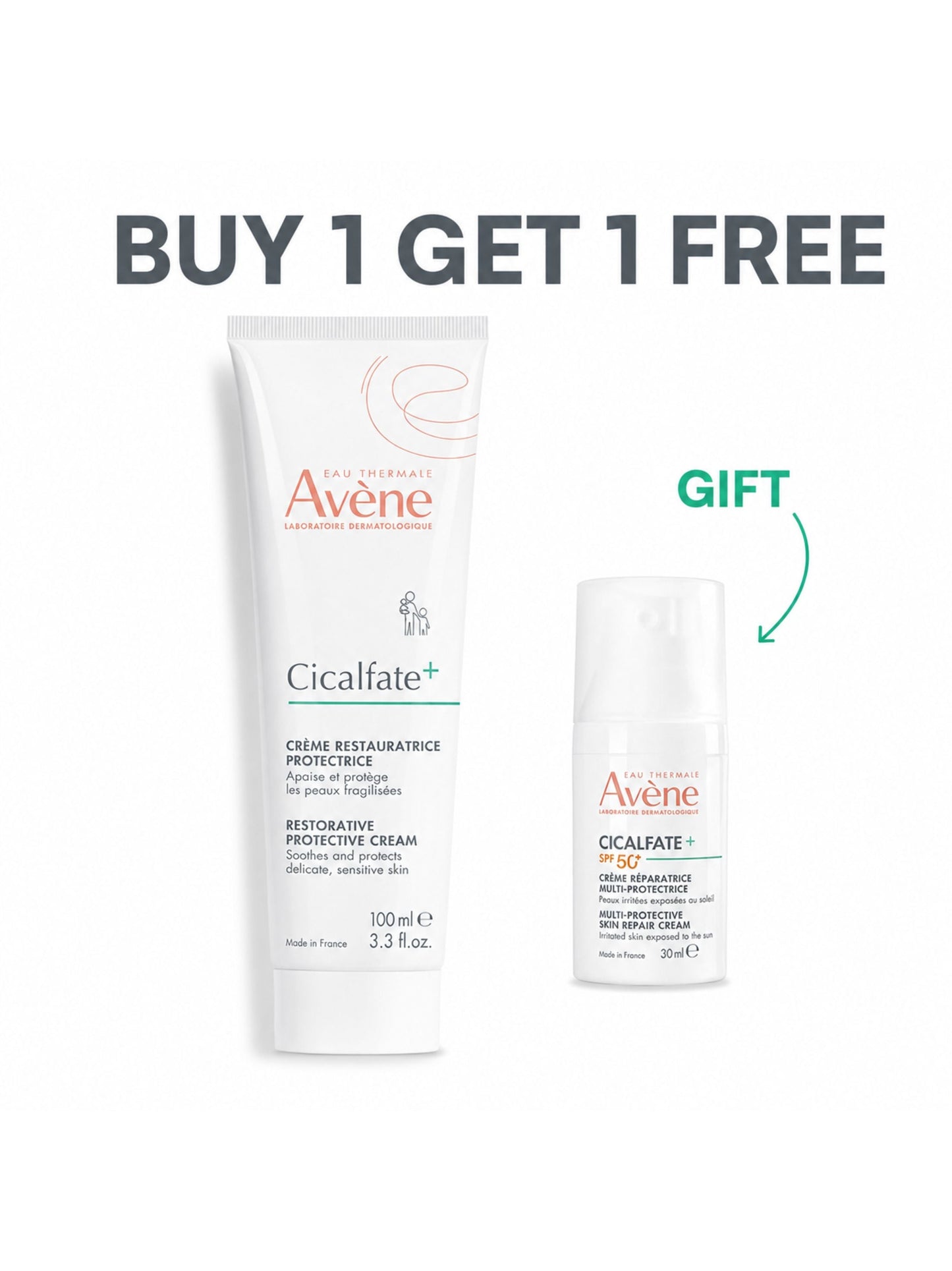 Buy 1 Get 1 FREE, Cicalfate+ Repair Cream 100 ML + Avene Cicalfate+ SPF50 Creme Reparatrice 30 ML