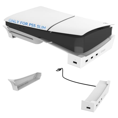 ElectronGeek - PS5 Slim Horizontal Stand with 4 USB Ports & Charging Base
