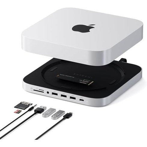 Satechi - Mac Mini Hub & Stand with NVME/SATA SSD Enclosure, USB-C 10Gbps, 3 USB-A Ports, Audio Jack