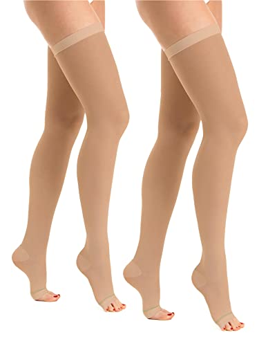 Relaxsan Compression Socks for Women and Men Made in Italy - 18-23 mmHg - Anti Embolism Stockings Open Toe - M0370A (2 Pairs - Skin, XL) - Medaid International