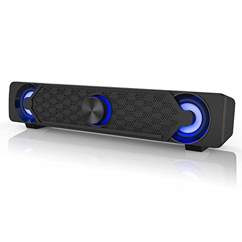 Smalody - Mini Wired USB Computer Speakers with LED Light, Ideal for Gaming
