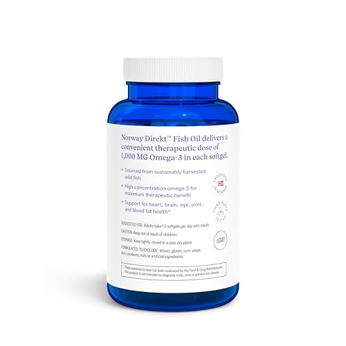 Norway Direkt Omega-3 Fish Oil 2,000mg of Omega-3 per 2 softgel| 1060mg EPA, 740mg DHA (2 Soft-Gel Serving) Pharmaceutical Grade (180 Softgels) - Medaid International