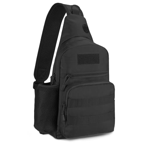 Tactical - Water Resistant MOLLE Sling Bag with Water Bottle Holder & Adjustable Strap