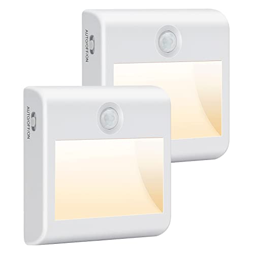 Pupow - Motion Sensor Battery Night Light, 2-Pack, Auto/On/Off, 4000K White