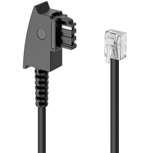 Deleycon - TAE-F to RJ11 Male Flat Telephone Cable, 0.5m, 6P4C, Black