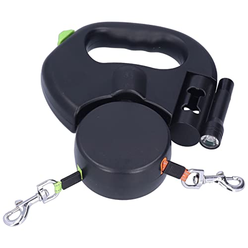 Nimomo - Double Retractable Dog Leash with Torch & Bag Dispenser, 1 Towing 2 Dogs