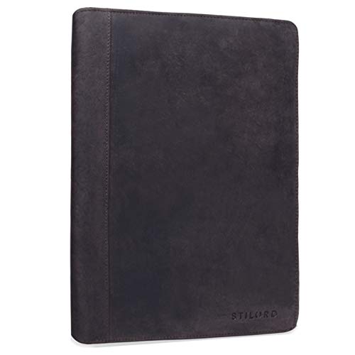 Stilord - 'Julius' Vintage A4 Leather Conference Folder for Tablets, Dark Brown
