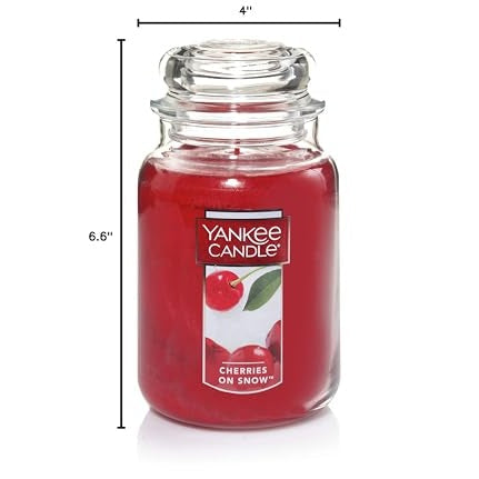 Yankee Candle Cherries On Snow Scented, Classic 22oz Large Jar Single Wick Candle, Over 110 Hours of Burn Time - Medaid International
