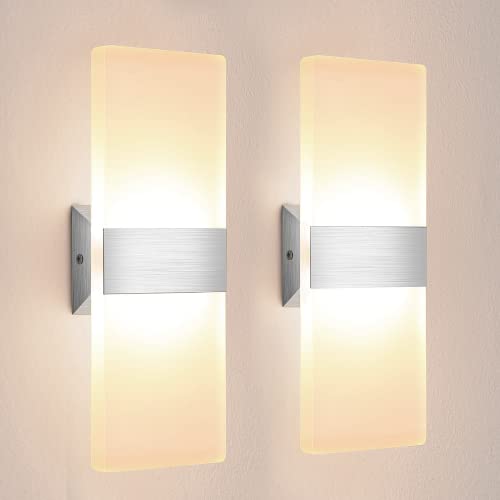Lureshine - Pack of 2 Modern 12W Acrylic LED Wall Lights, Warm White 3000K