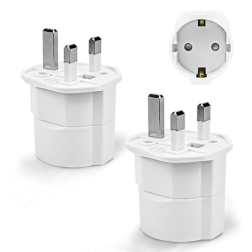 Towkom - UK to EU Travel Adapter, 2-Piece Set, Child Safety, Type G Compatible