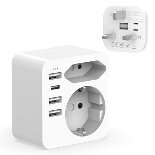 Hoppac - French to UK Plug Adapter, Type G, Compatible with Europe & Schuko