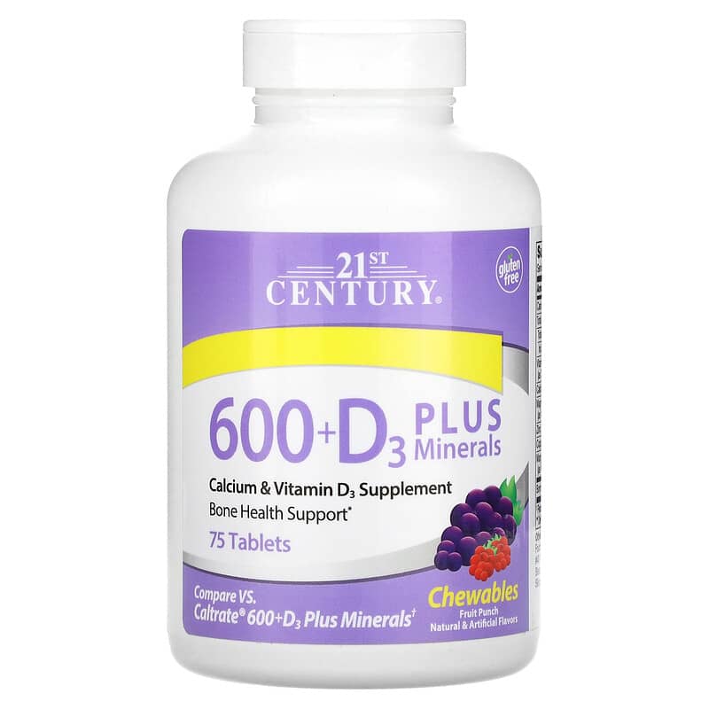 21st Century, Calcium 600 + D3 Plus Minerals, Fruit Punch, 75 Chewable Tablets - Medaid International