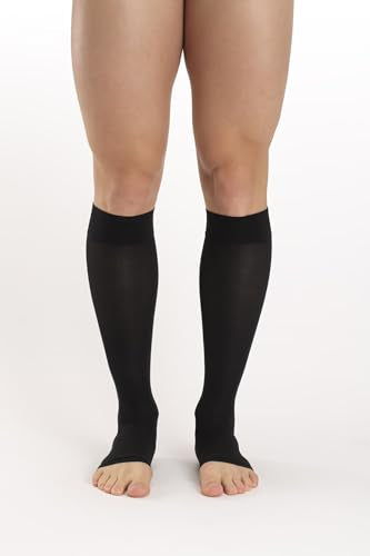 Relaxsan Antiembolism M0350A (1 Pair - Black, S) Open-toe anti-embolism knee high socks - 18 mmHg, 100% Made in Italy - Medaid International