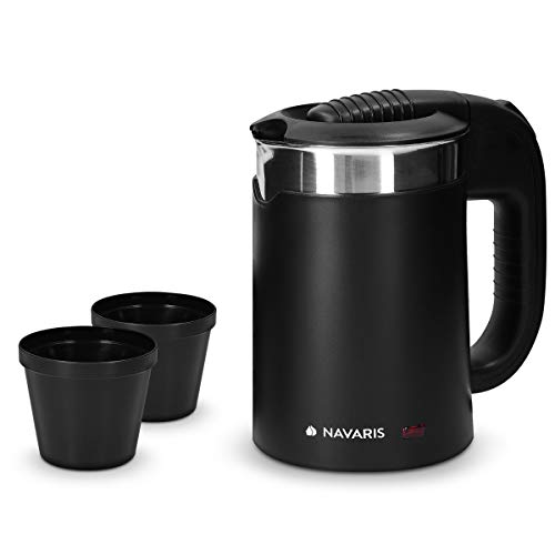 Navaris - Electric Travel Kettle 0.5L with Dual Walls, Boil Dry Protection, 1100W